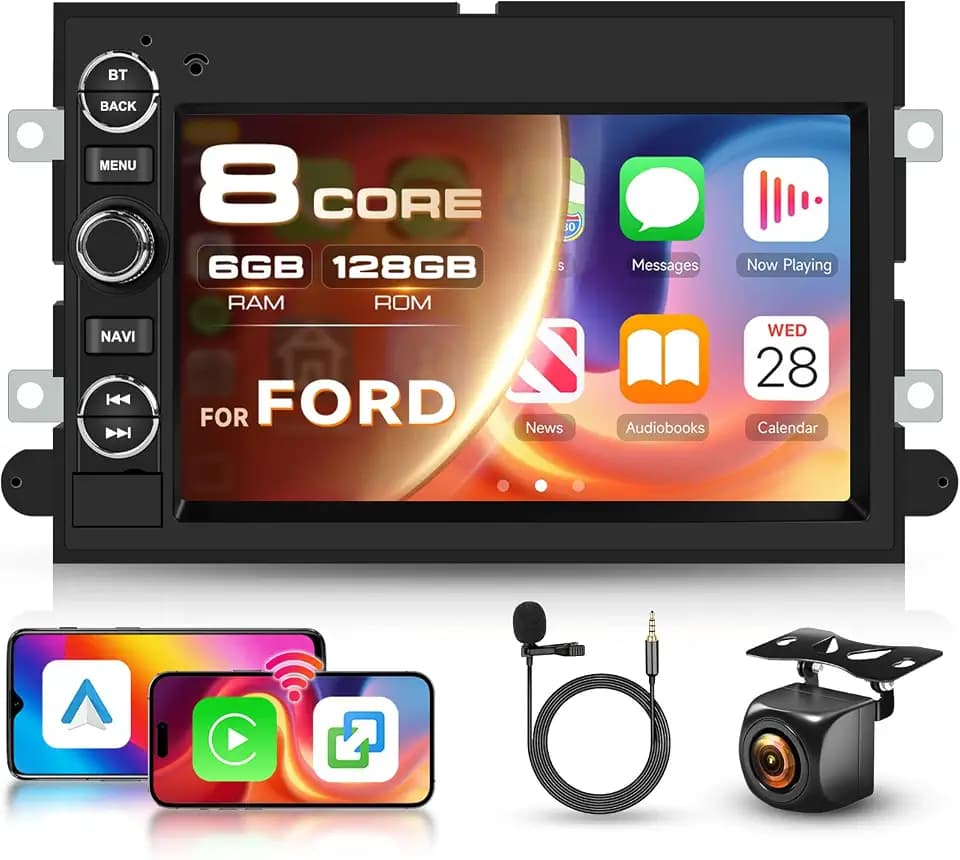 8 Core 6G 128G Android Radio for Ford F150 F250 F350 Escape Fusion Mustang Focus Explorer 7 Inch Touchscreen Wireless Carplay Android Auto, Car Stereo for Ford Bluetooth DSP GPS WiFi FM/RDS
