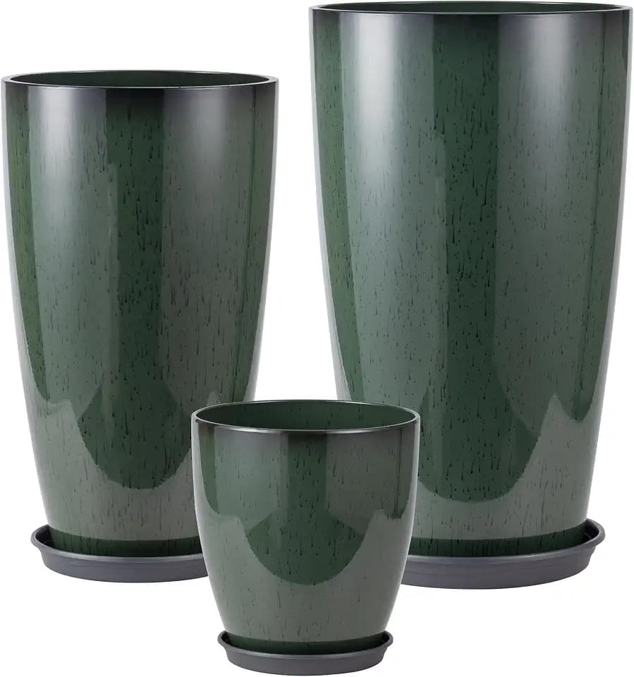24-21-11 Inch Tall Planters for Outdoor Plants Set of 3 Green