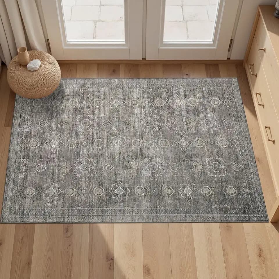 Rugxara 2x3 Entryway Rug Door Mat, Washable Samll Rug, Non Slip, Taupe/Grey