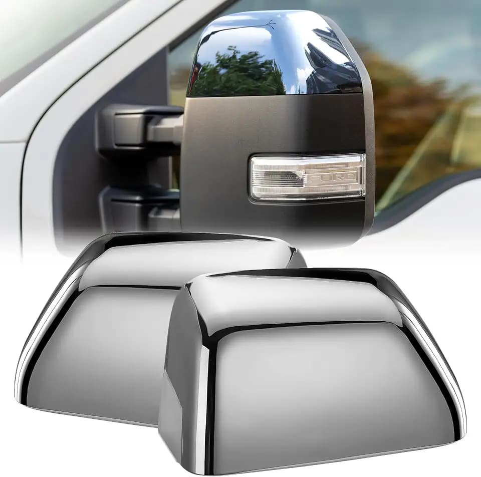 Chrome Tow Mirror Cover Caps Left & Right Rearview Side Mirror Covers Compatible with Ford F250 F350 F450 Super Duty 2017-2024 Replaces HC3Z-17D743-AA-1 Pair