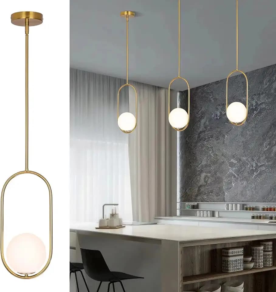 SeeU Modern Pendant Lighting Gold Globe Pendant Light Fixture,Mid Century Chandelier One Light Hanging Fixture for Kitchen Island,Adjustable Length Indoor Lighting for Dinning Room Bedroom