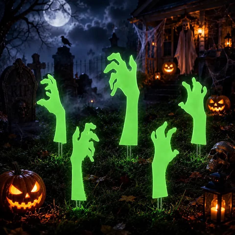5 Pack Glow in the Dark Black Hand Yard Stakes – Creepy Halloween Outdoor Decorations, Luminous PP Plastic Lawn Signs for Outdoor Yard Lawn Garden Decor