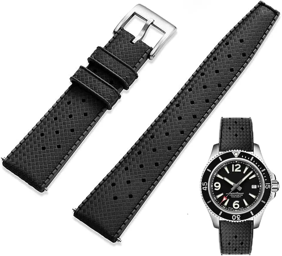 FKM Rubber Watch Strap Quick Release Tropical Style Fluororubber 18mm 19mm 20mm 21mm 22mm Soft Breathable Durable FKM Rubber Watch Band Universal Replacement Band Strap for Men Women