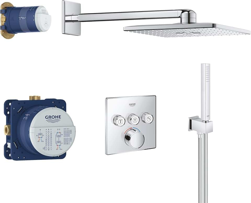 GROHE SmartControl 310 - Duschsystem (einschließlich 400-mm-Duscharm und Rohbauset, 2 Strahlarten, mit 3-Fach Mischer Batterie), eckig , chrom, 34712000