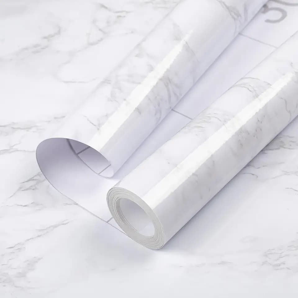 Hode Marmor Folie für Möbel Klebefolie Weiß Küche Marmoroptik, Möbelfolie Wandfolie Selbstklebend Mamorfolie, Weiss Hochglanz PVC Fensterbank Innen 60x600cm