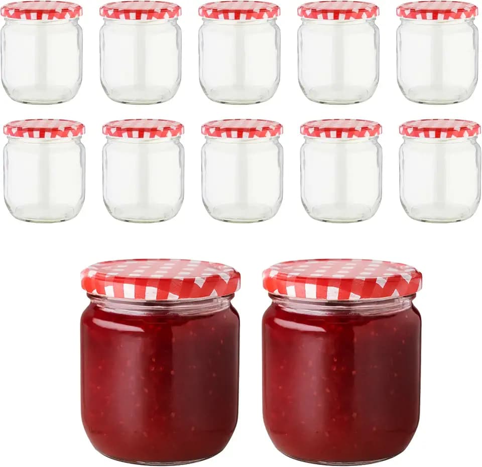 12er Set Marmeladengläser 425 ml Einmachgläser mit Deckel + Etiketten