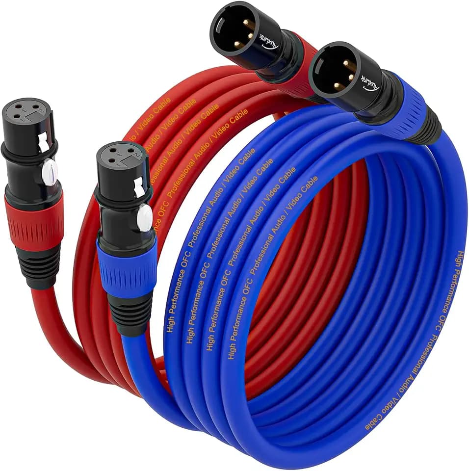XLR Cables, XLR Male to Female 10ft, Gold-Plated 3 Pins Microphone Cable Color Coded Cable - 2Pack