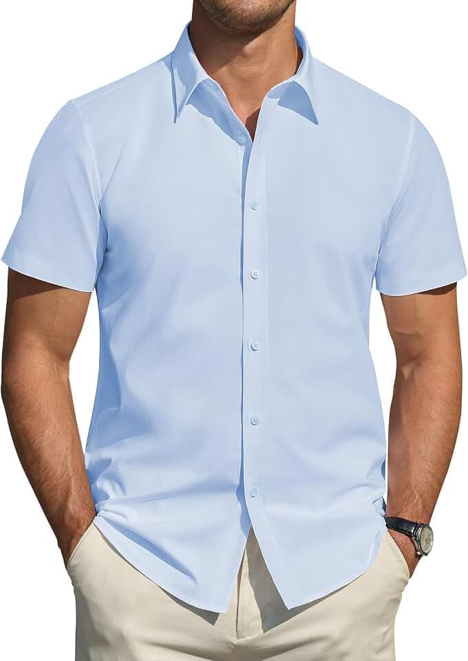 J.VER Hemd Herren Kurzarm Fleckenschutz Regular Fit Herrenhemd Sommer Stretch Hemden Formales Hochzeit Freizeit Businesshemd