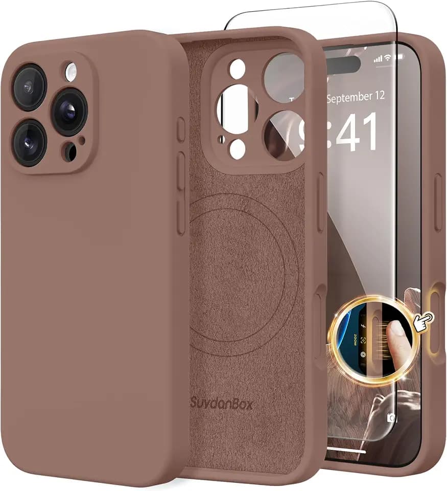 Magnetic for iPhone 16 Pro Case Silicone Brown