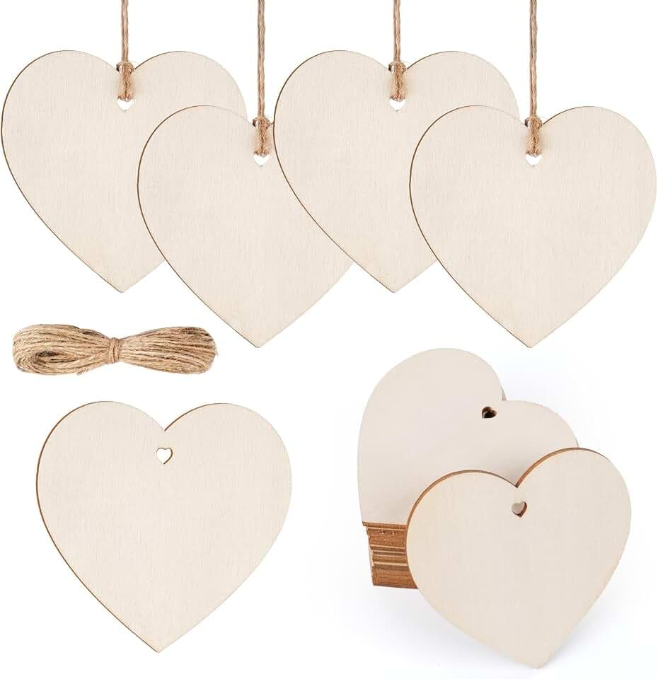30 Stück Holz Herzen mit Loch, 8cm Holzherzen Deko, Blanko Holzanhänger Herz zum Basteln, Bemalen & Verzieren, Hochzeit Deko, Valentinstag, Geschenkanhänger