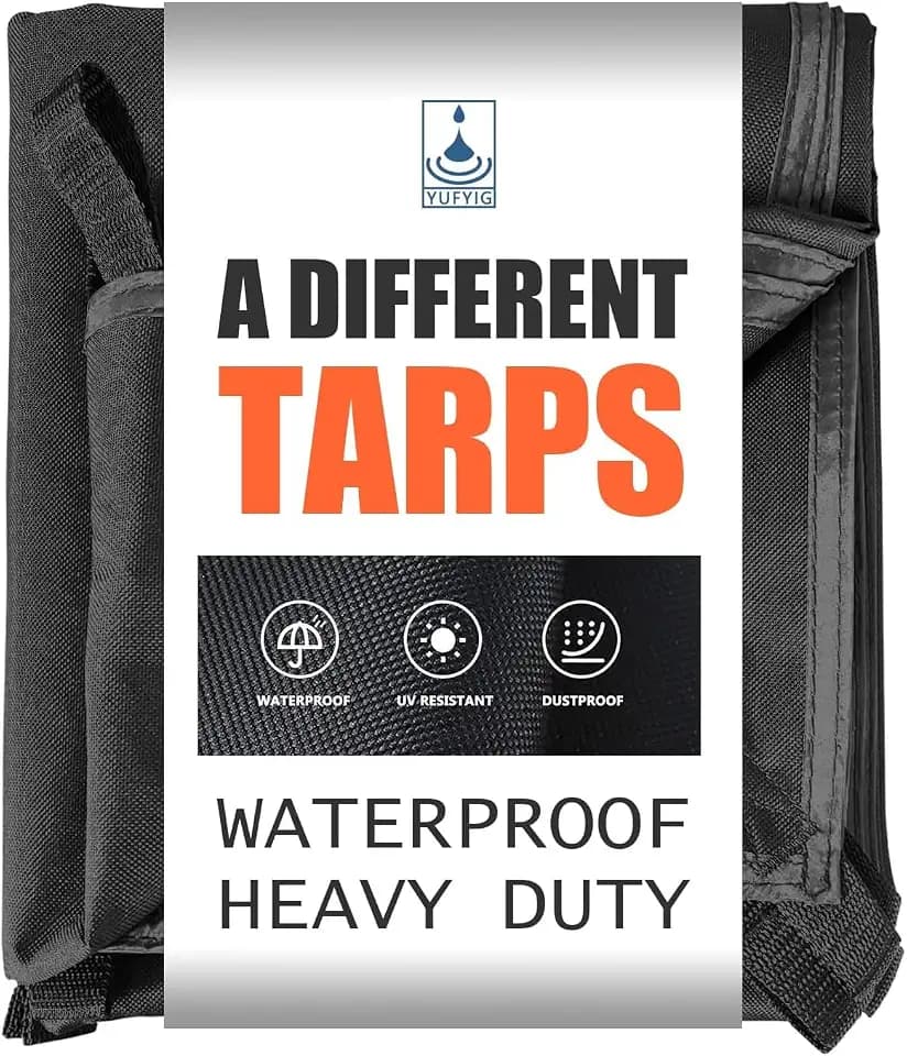 5x7ft Black Tarp Heavy Duty Waterproof, Oxford Fabric Cover 20mil