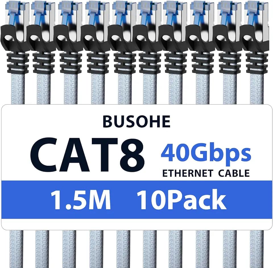 BUSOHE Cat 8 LAN Kabel 1,5m (10 Stück), 40Gbps Netzwerkkabel Ethernet Kabel