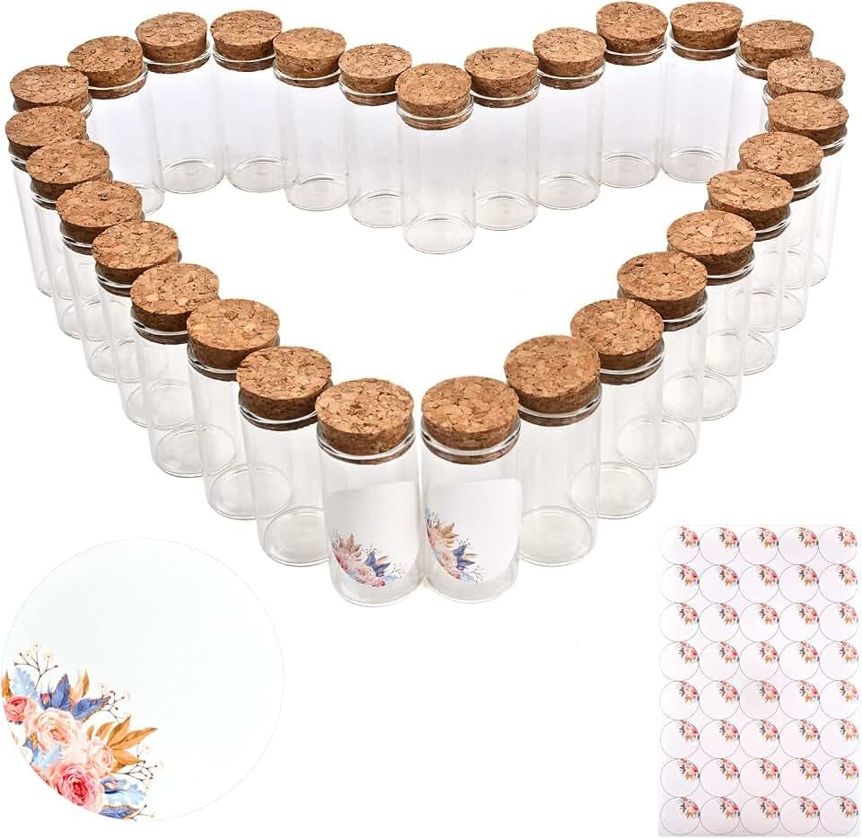 40 Stück Reagenzglas mit Korken,25ml Mini Glasflaschen mit Korken 30×60mm