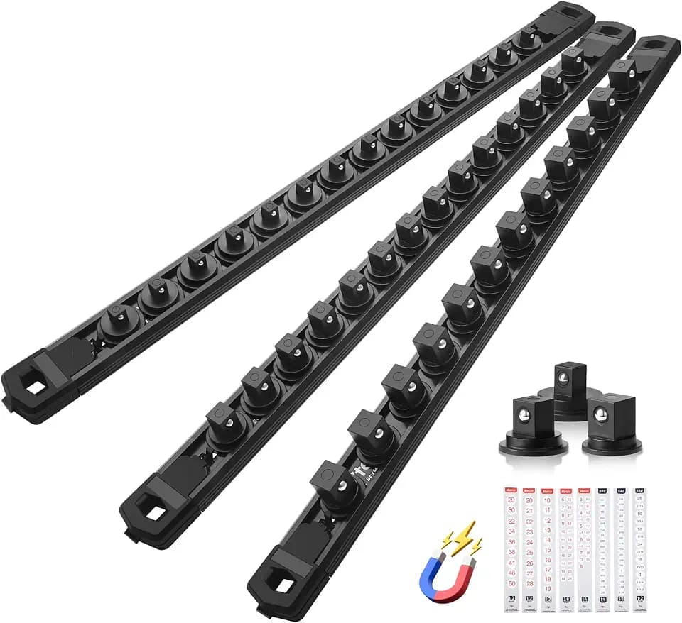 Reniteco Magnetic Socket Organizer Set, 3-Piece 1/4” 3/8” 1/2” Socket Rails