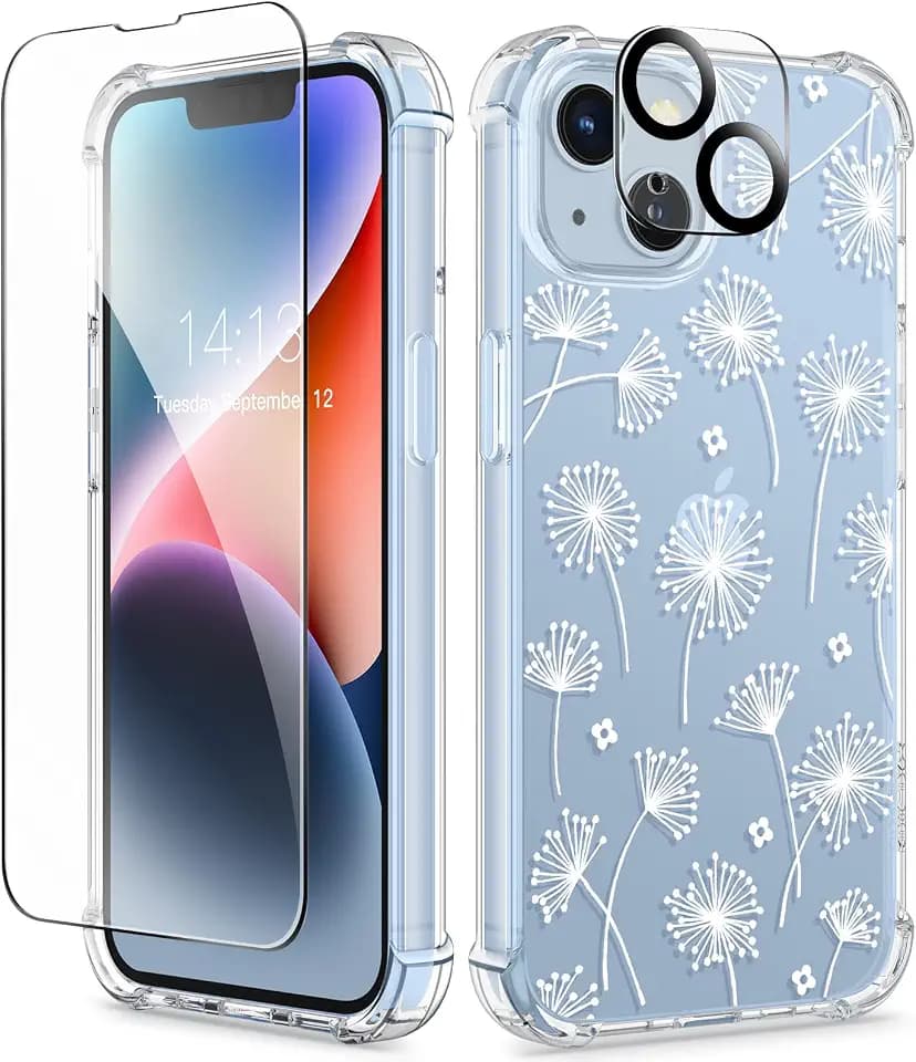 GVIEWIN for iPhone 14 Case Floral, Screen Protector & Camera Lens Protector