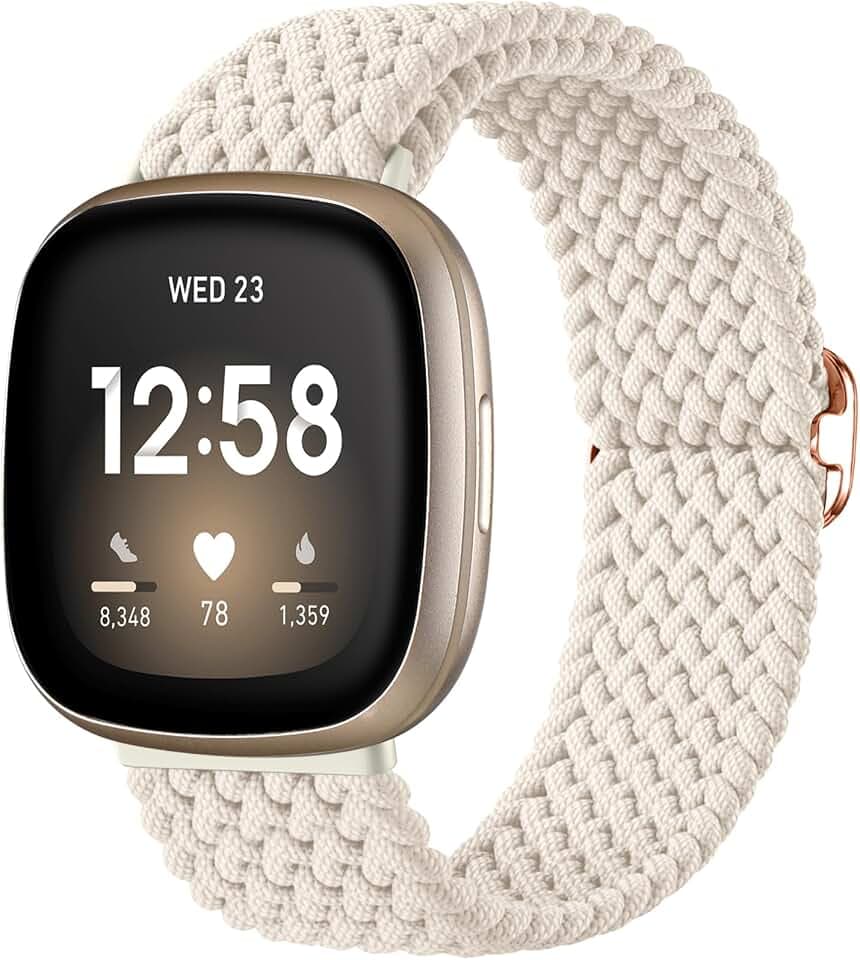 Maledan Braided Stretchy Band Compatible for Fitbit Sense/Fitbit Versa 3/ Versa 4/ Sense 2 Bands Women Men, Soft Elastic Strap Bracelet Wrist Bands for Fitbit Sense/Versa 3 Smart Watch Band Accessory