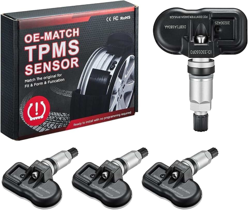BDFHYK 4PCS Upgrade TPMS Sensor Compatible with Explorer F-150 F-250 F-350 Super Duty E-150 E-250 Edge Escape Focus Mustang Taurus, Lincoln Replaces# 9L3Z-1A189-A DE8T-1A180-A DE8T-1A180-AA