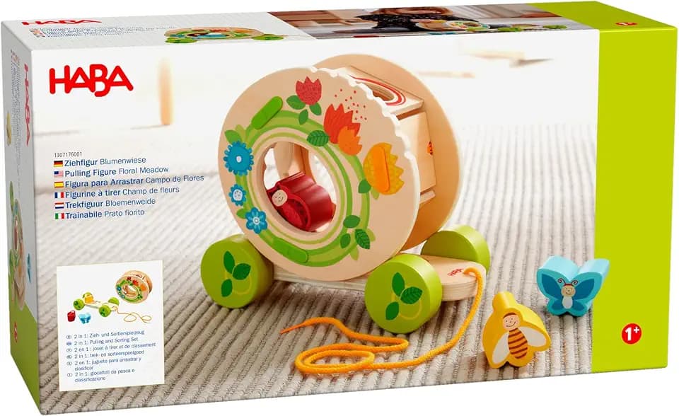 HABA Ziehfigur Blumenwiese, Holzspielzeug, Nachziehspielzeug, für Kinder ab 1 Jahr