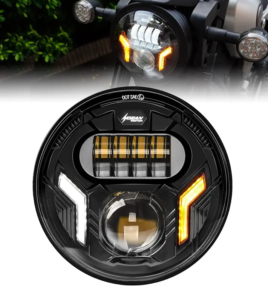 7inch Headlights Hi/Low Beam White DRL Amber Turn Signal Lights Compatible with Street Glide, Road King, Electra Glide, Softail Heritage