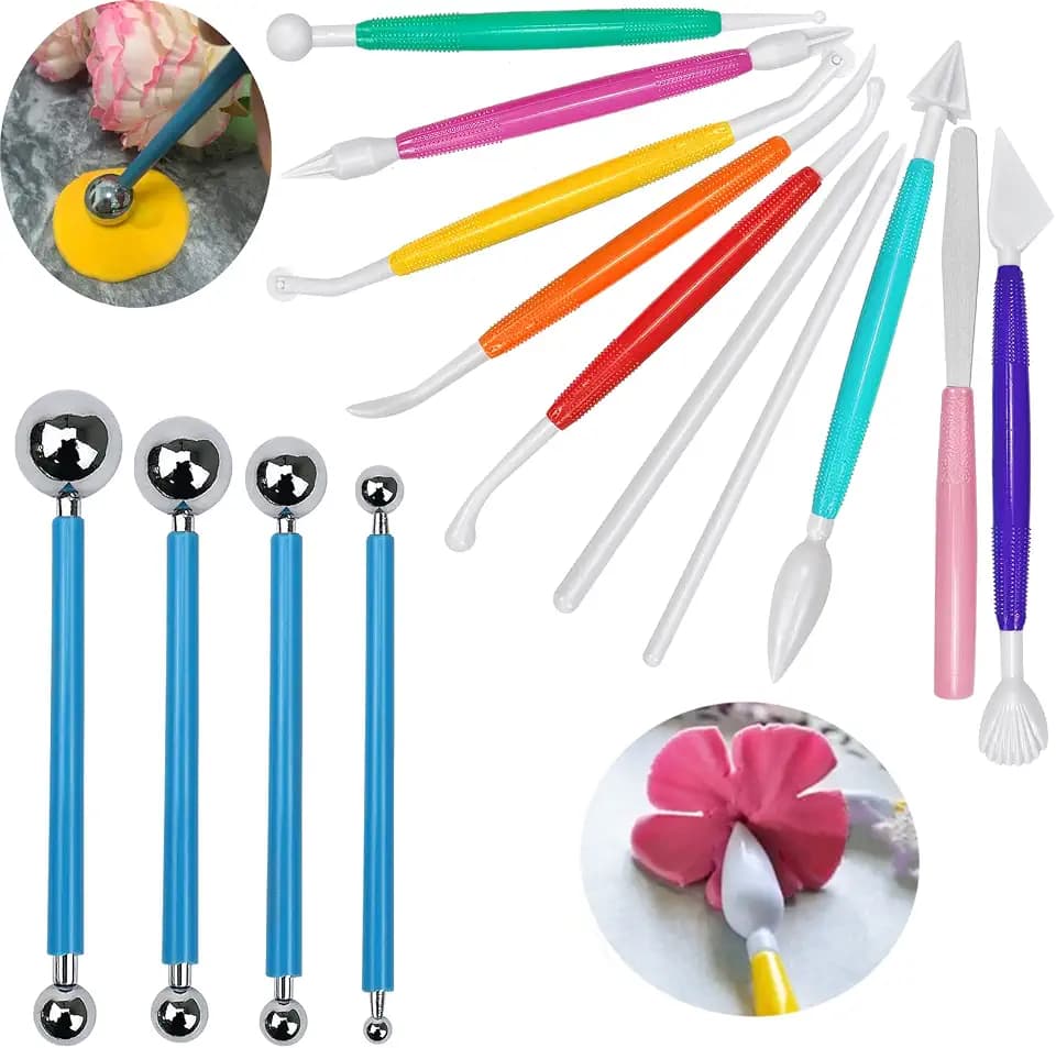 14 Stück Kuchenmodellierung Dekorationswerkzeug für Blumenpaste Metallkugelkuchen Dekorieren Sugarcraft Skulptur Werkzeuge Kit Blumenform Ausstechformen