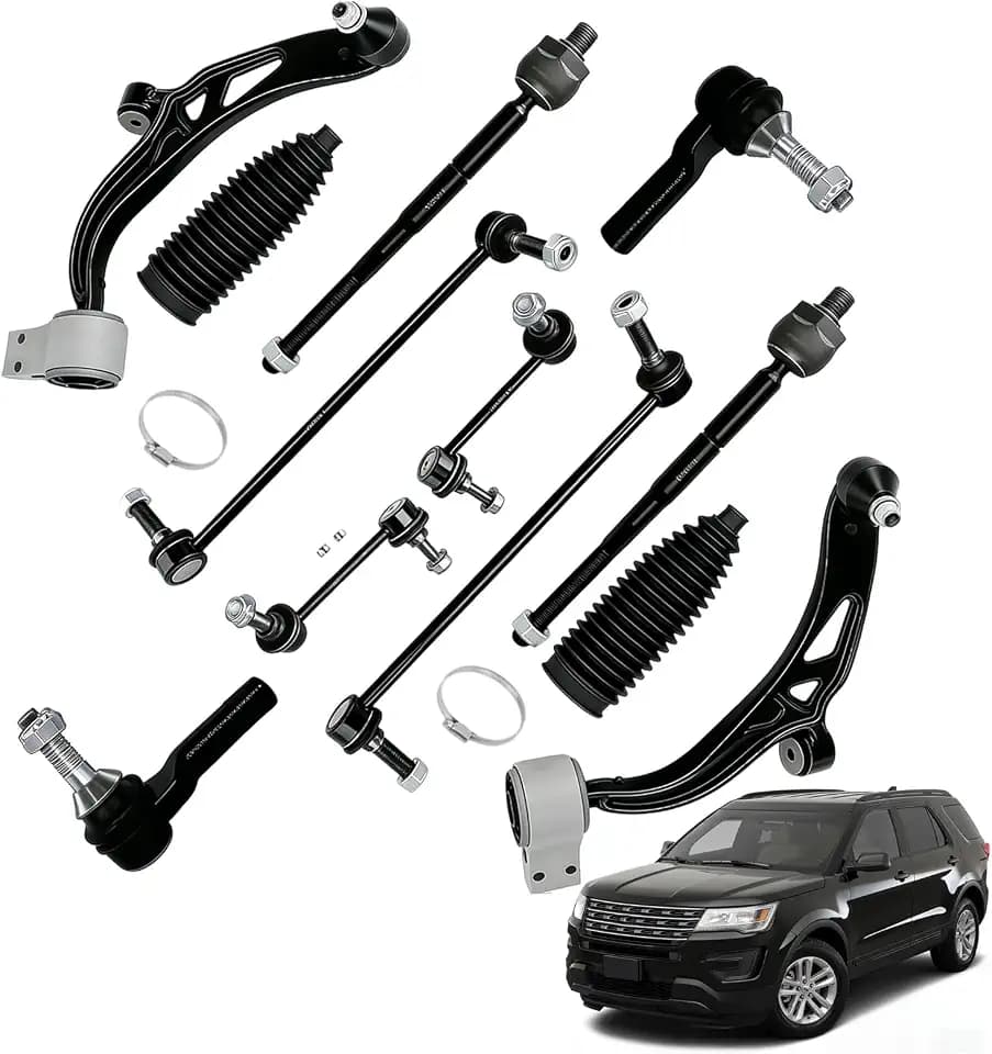 12pc Front Lower Control Arm Ball Joint Tie Rod End Kit, Compatible with 2011-2017 Ford Explorer, for Ford Police 2013-2015, Steering Sway Bar Link & Rack Bellows Kit