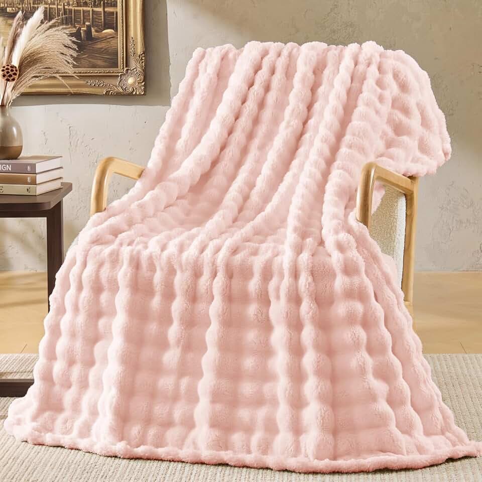 BEDELITE Cute Pink 3D Fleece Bubble Twin Blanket for Bed, 60x80 Inches