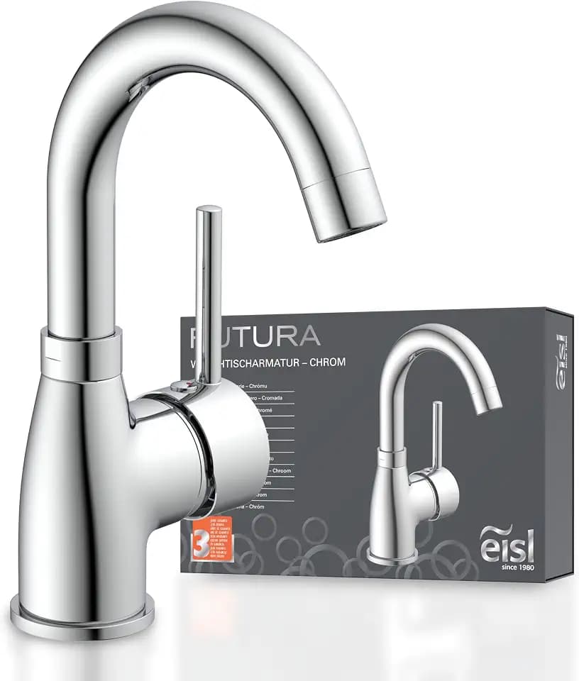 EISL Waschtischarmatur FUTURA, energiesparende Waschbeckenarmatur, 360° schwenkbarer Wasserhahn Bad, Einhebelmischer NI075FUTCR, Chrom
