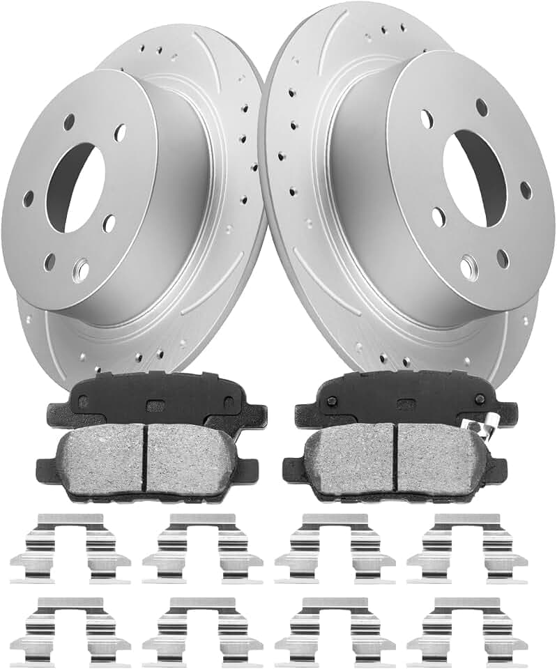 Rear Brake Pads and Rotors Kit for Altima [ 2002-2023 ], Geomet Coated Brake Kit, Drilled and Slotted Brake Rotors Pads [ 11.5in ], Automotive Replacement Brake Kits 31312 D1288
