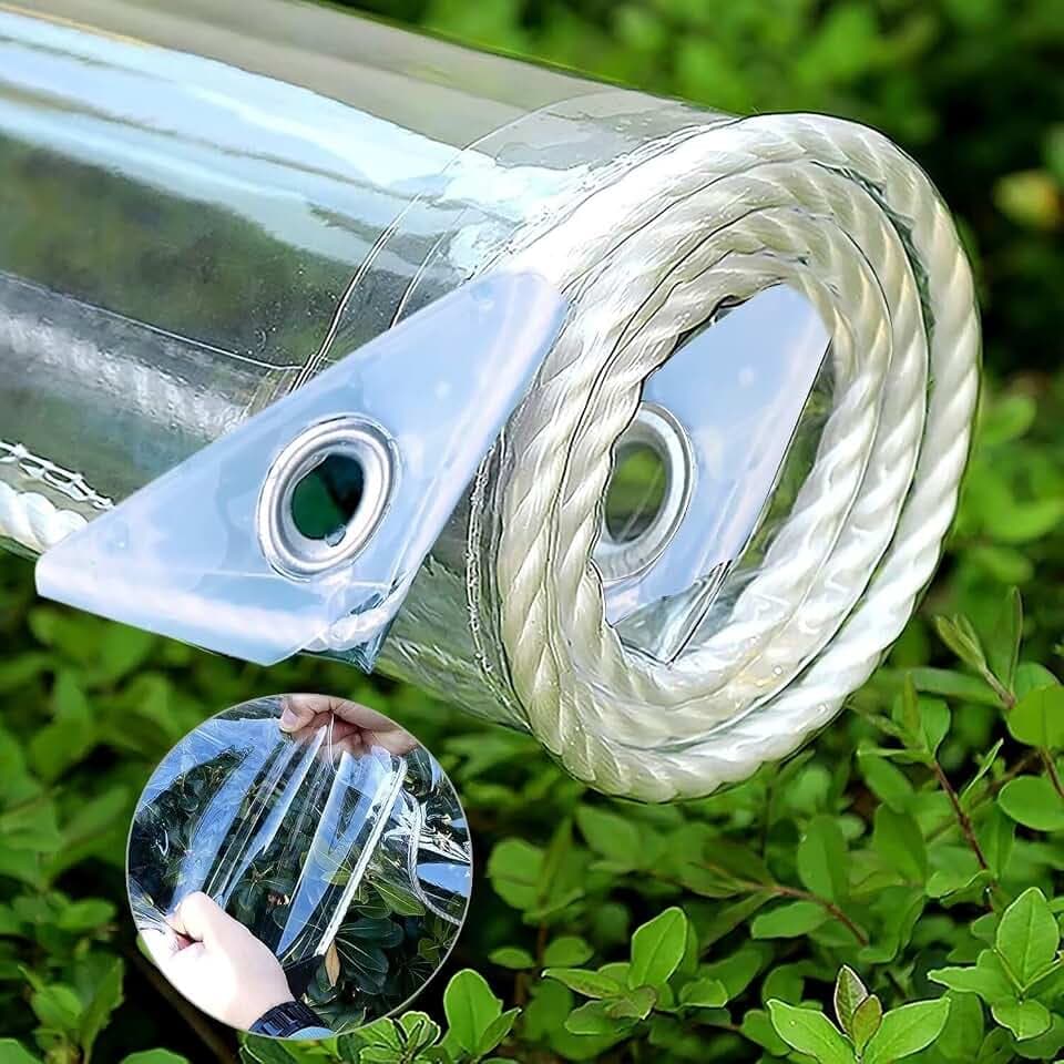Clear Tarp,7'x10' Clear Tarps Heavy Duty Water Resistant with Reinforced Edge, 14Mil Thickened Tear Resistant PVC Vinyl Tarpaulin Enclosure for Porch,Greenhouse Outdoor