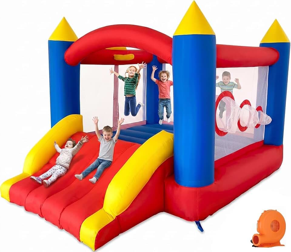 Ballsea Hüpfburg mit Gebläse, Genäht aus Extra Dickem Material, langlebig, für 3 bis 4 Kinder. Hüpfburg Kinder Indoor (315x245x194cm)