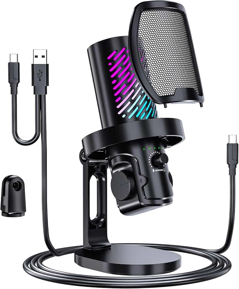 tenlamp USB Gaming Microphone for Streaming & Podcast, Gain Control