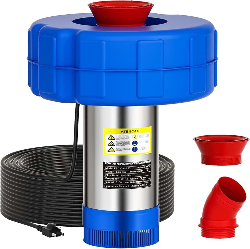 15000 GPH Pond Fountain Aerator,750W Floating Aerator Fountain Pump Cord (Silver)