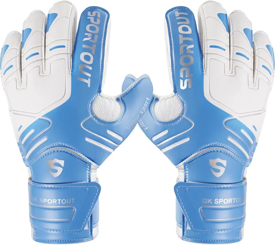 Sportout Torwarthandschuhe, Torwarthandschuhe Kinder,Herren mit rutschfeste 4mm Latex, Torwart Handschuhe für Kinder,Fußballhandschuhe mit Fingersave,Erwachsene und Jugendliche (Blue, 8)