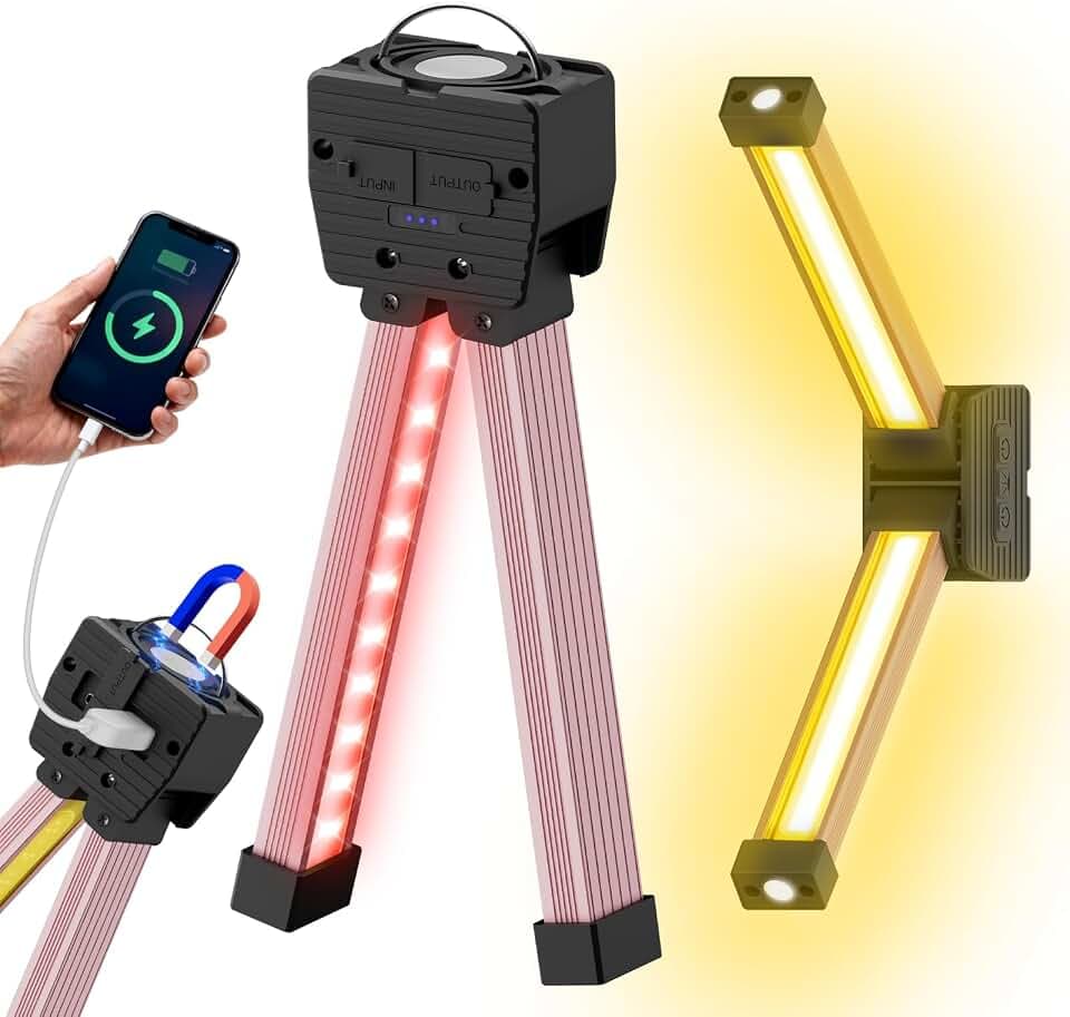 Gym Lamp,Gym Lighting for Posing,Portable Magnetic Work Light,Gift for Men Women,180° Swivel Foldable Camping Lights with Hanging Hook,USB Rechargeable Flashlight with Power Bank (Rose Pink)
