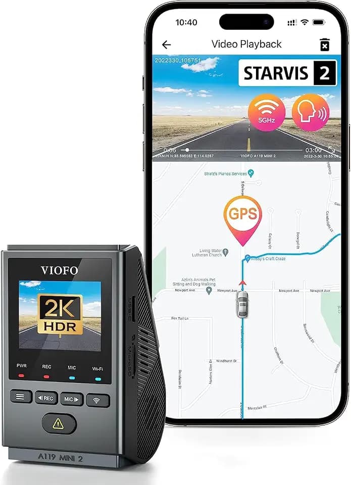 VIOFO Dashcam A119 Mini 2, Front 2,7K 5GHz Wi-Fi, 2K 60fps/HDR 30fps Sprachsteuerung, STARVIS 2 Verbesserte Nachtsicht, 1,5" LCD Versteckte Dash Cam Auto, GPS Autokamera, 24h Parkmodus, Sprachausgabe