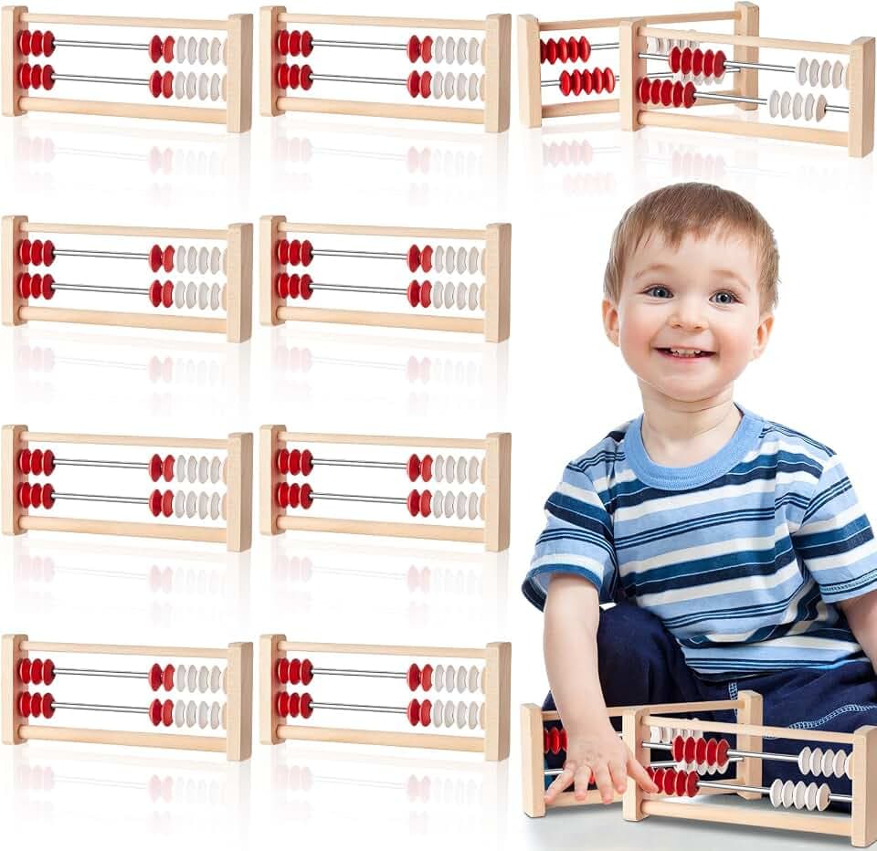 8 Pcs Mini 20-Bead Wooden Rekenrek Abacus, Abacus for Kids Math, Math Counters Manipulatives Counting Rack for Kids Educational Toys Elementary Toddlers Preschool Learning