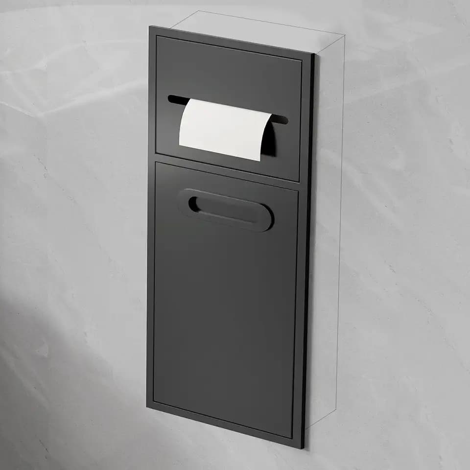 Findepot 20W*50H*14D Edelstahl Nische, Badezimmer Nische mit Papierrolle Mülleimer, 11.8in Badezimmer Dusche Lagerung Regal für Toilettenpapier Müll, Rustproof Waterproof, Schwarz
