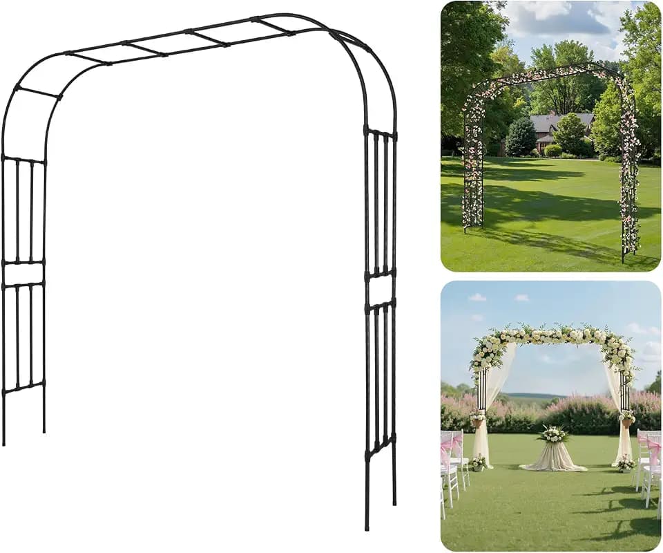 VEVOR Garden Arbor, 94.5 (H) x 98.5 (W) x 15.8 (D) in Metal Archway, Sturdy Outdoor Trellis Arch with Stakes, Easy to Assemble, Pergola Arbor for Plant Climbing Yard Lawn Wedding Party Decoration