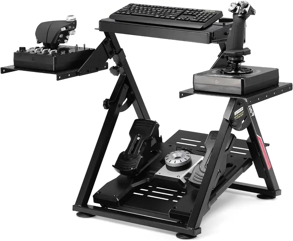 GTPLAYER Flight Racing Simulation Stand Foldable Gaming Stand Compatible with Logitech/Thrustmaster/PXN Gaming Devices Adjustable Stable Simulator Cockpit Stand, Electronic Device Not Included, Black