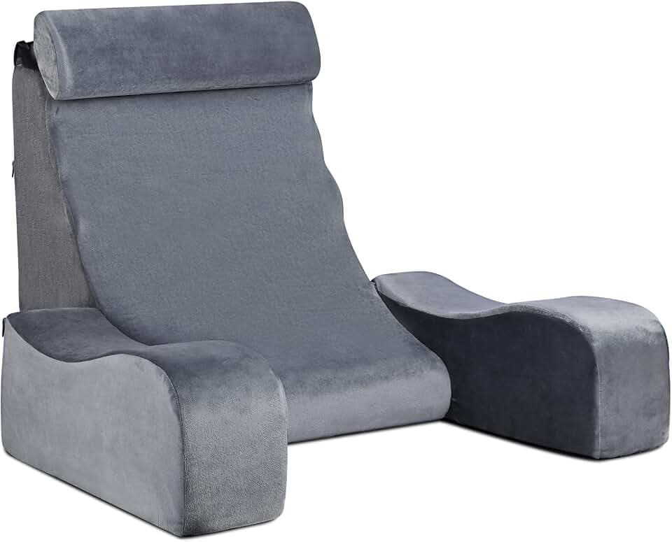 SofGlowly Reading Pillow for Sitting in Bed Adult, Back Support Pillow for Bed Sitting up with Arm Rest,Bed Rest Pillows for Watching TV/Reading/Gaming/Resting in Beds, Couch or Floor, Medium 19" Gray