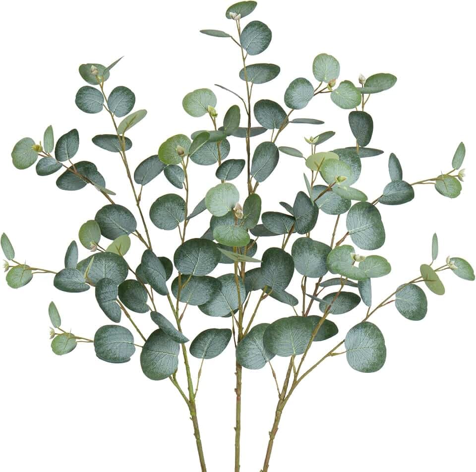 3er Set Künstliche Eukalyptus Zweige 81CM Kunsteukalyptus Lange Dekozweige Kunstpflanze Wie Echt für Blumengesteck Home Dekoration, Frosted Grüne Blätter