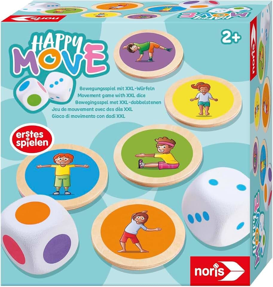 noris 606012090 - Happy Move - Bewegungsspiel mit XXL-Würfeln (Spiel ab 2 Jahre) für Indoor & Outdoor - erstes Spielen für Kinder und Kleinkinder ab 24 Monate