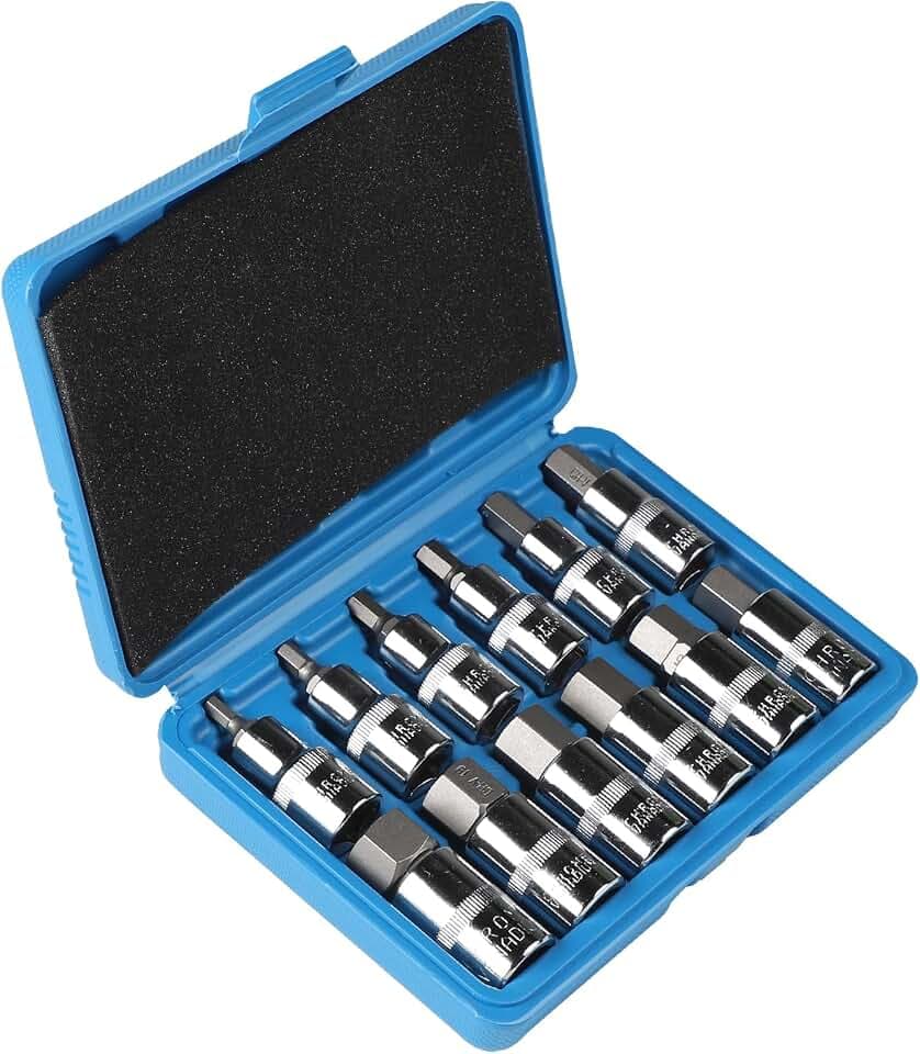 CPROSP 12-tlg Inbus Nuss Satz 1/2'' mit Kunststoffkoffer, Innensechskant Nuss Satz,Inbus Nuss 5,6,7,8,10,12,14,16,17,18,19,22mm, Imbusnussen Satz 1/2, Außensechskant 1/2 zoll für Schlagschrauber, Blau