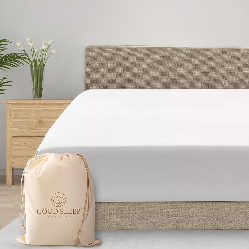 Good Sleep Bedding Spannbettlaken für King-Size-Betten mit Rundumgummi, Fadenzahl 800, 100% ägyptisches Baumwollsatin, bis zu 45,7 cm, Weiß