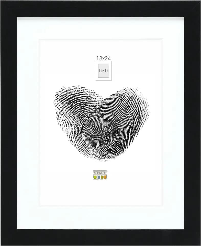 Deknudt Frames Bilderrahmen mit Passepartout - Schwarz - S66KF2 P1 18x24cm für Bild 13x18cm - Bilderrahmen Holz MDF - Bilder aufhängen oder ausstellen