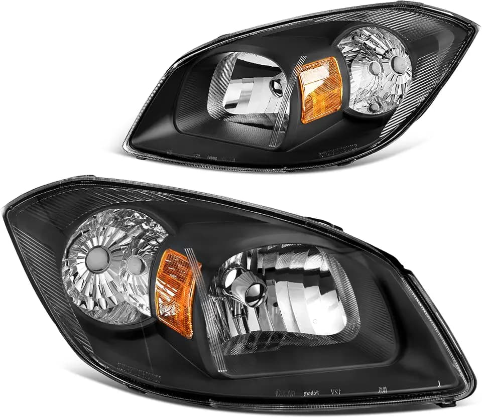 DWVO Headlights Assembly Compatible with 2005-2010 Chevy Cobalt /2005-2006 Pontiac Pursuit /2007-2009 Pontiac G5 Driver and Passenger Side Black Housing Amber Reflector Clear Lens