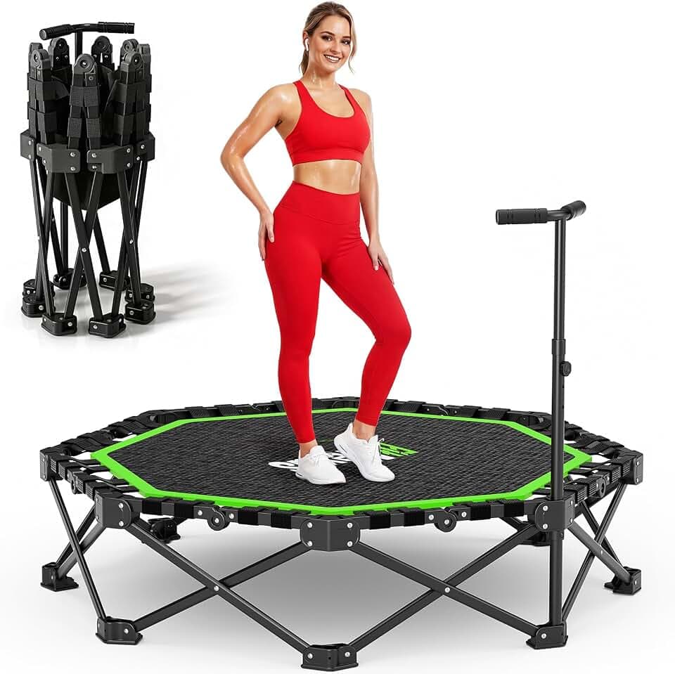 48" Foldable Mini Trampoline, 550lb Capacity Rebounder with Adjustable T-Bar for Adults, Home Gym Fitness Equipment