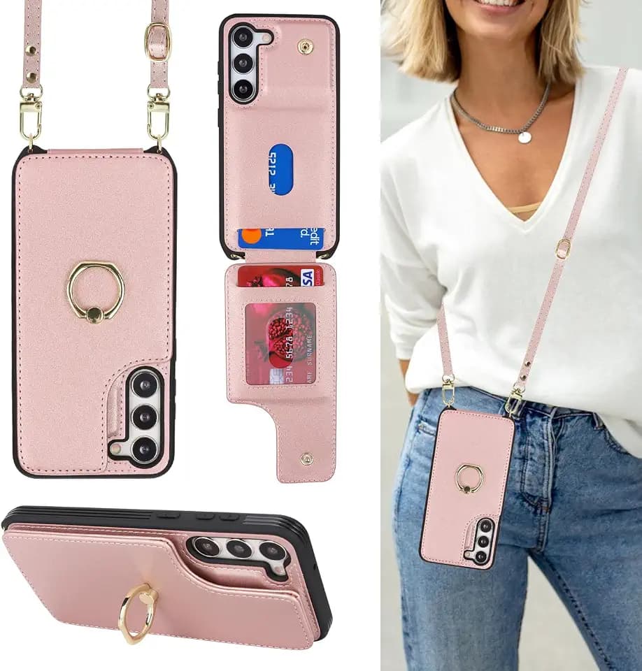 Lipvina for Samsung Galaxy S23 Case with Strap,Rose Gold
