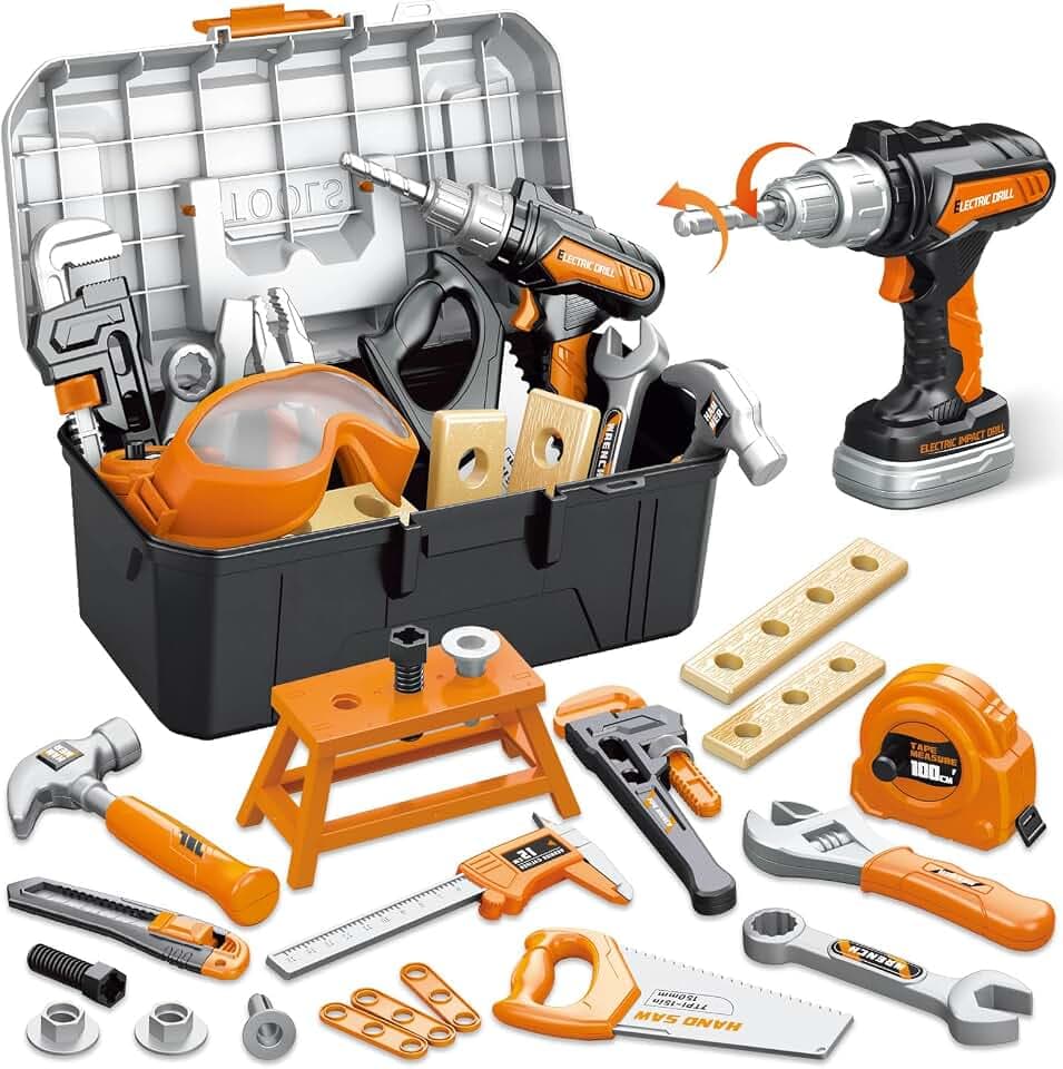 OCHIDO Kids Tool Set with Tool Box Electronic Toy Drill, Tool Play Toys