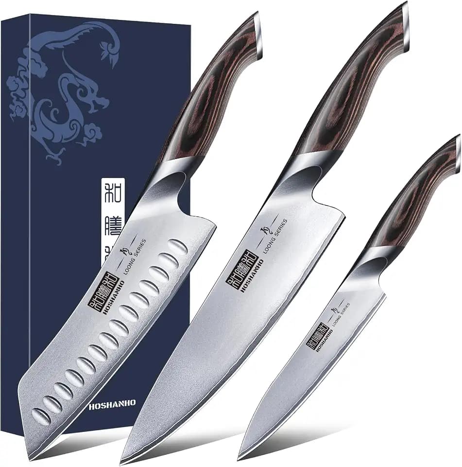 HOSHANHO Messerset 3 teilig, Ultra Scharfes Küchenmesser set aus Edelstahl
